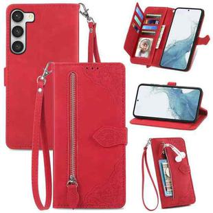 For Samsung Galaxy S23 Ultra 5G Embossed Flower Zipper Leather Phone Case(Red)