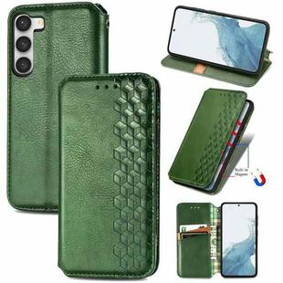 For Samsung Galaxy S23 5G Cubic Grid Pressed Magnetic Leather Phone Case(Green)