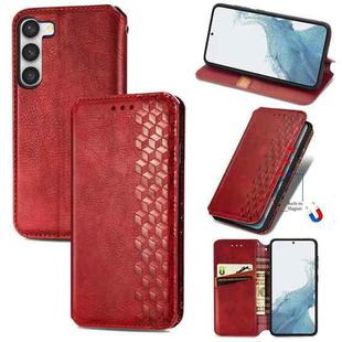 For Samsung Galaxy S23 5G Cubic Grid Pressed Magnetic Leather Phone Case(Red)
