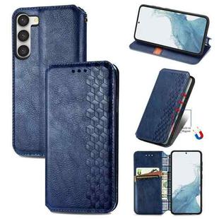 For Samsung Galaxy S23+ 5G Cubic Grid Pressed Magnetic Leather Phone Case(Blue)