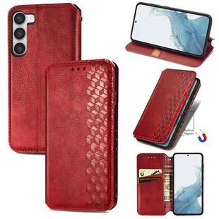 For Samsung Galaxy S23 Ultra 5G Cubic Grid Pressed Magnetic Leather Phone Case(Red)