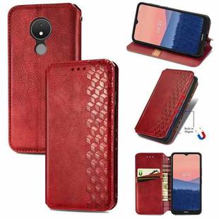For Nokia C21 Cubic Grid Pressed Magnetic Leather Phone Case(Red)