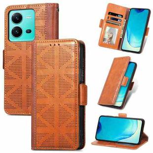 For vivo V25 Grid Leather Flip Phone Case(Brown)