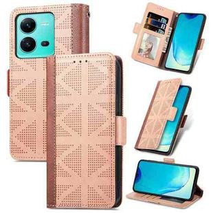 For vivo V25 Grid Leather Flip Phone Case(Khaki)