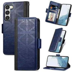 For Samsung Galaxy S23 5G Grid Leather Flip Phone Case(Blue)