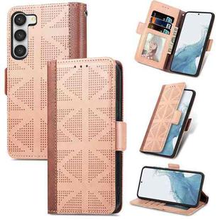 For Samsung Galaxy S23 5G Grid Leather Flip Phone Case(Khaki)