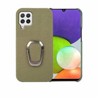 For Samsung Galaxy A22 4G Ring Holder Litchi Texture Genuine Leather Phone Case(Green)