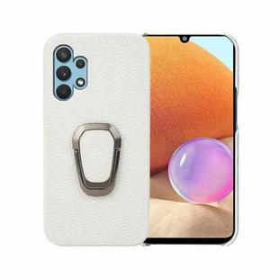 For Samsung Galaxy A32 4G Ring Holder Litchi Texture Genuine Leather Phone Case(White)