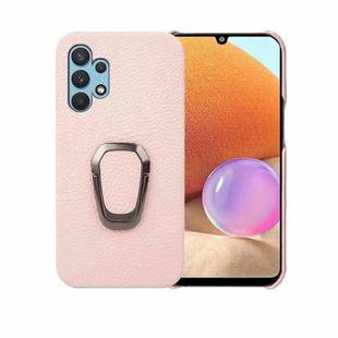 For Samsung Galaxy A32 4G Ring Holder Litchi Texture Genuine Leather Phone Case(Pink)