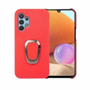 For Samsung Galaxy A32 4G Ring Holder Litchi Texture Genuine Leather Phone Case(Red)