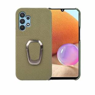 For Samsung Galaxy A32 4G Ring Holder Litchi Texture Genuine Leather Phone Case(Green)
