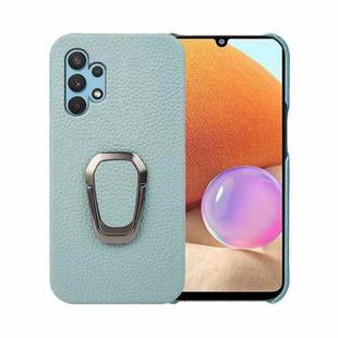 For Samsung Galaxy A32 4G Ring Holder Litchi Texture Genuine Leather Phone Case(Cyan)