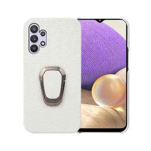 For Samsung Galaxy A32 5G Ring Holder Litchi Texture Genuine Leather Phone Case(White)