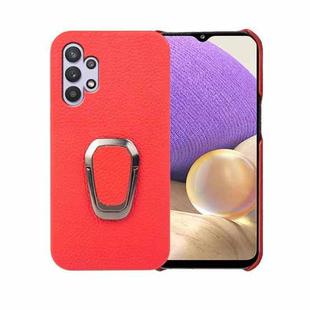 For Samsung Galaxy A32 5G Ring Holder Litchi Texture Genuine Leather Phone Case(Red)