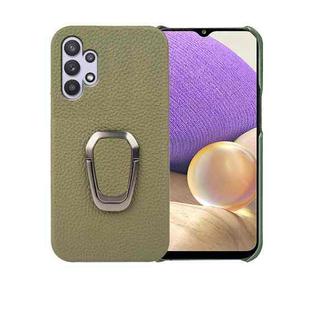 For Samsung Galaxy A32 5G Ring Holder Litchi Texture Genuine Leather Phone Case(Green)
