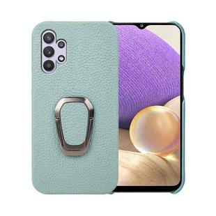 For Samsung Galaxy A32 5G Ring Holder Litchi Texture Genuine Leather Phone Case(Cyan)