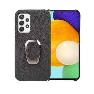 For Samsung Galaxy A52 5G Ring Holder Litchi Texture Genuine Leather Phone Case(Black)