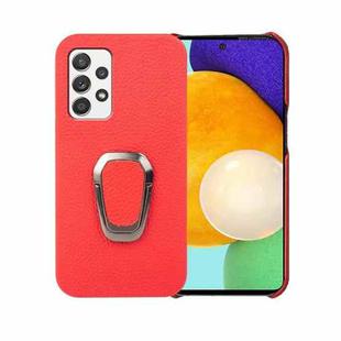 For Samsung Galaxy A52 5G Ring Holder Litchi Texture Genuine Leather Phone Case(Red)