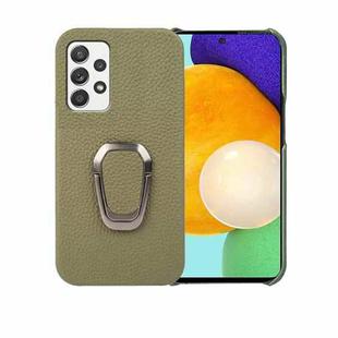 For Samsung Galaxy A52 5G Ring Holder Litchi Texture Genuine Leather Phone Case(Green)