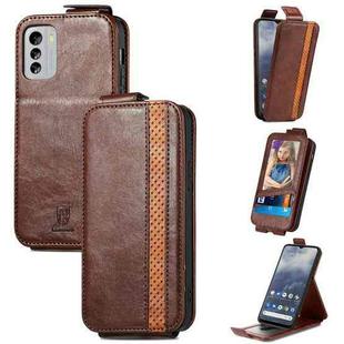 For Nokia G60 Splicing Wallet Card Holder Vertical Flip Leather Phone Case(Brown)