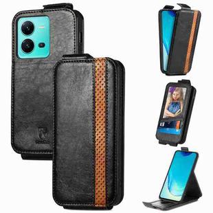 For vivo V25 Splicing Wallet Card Holder Vertical Flip Leather Phone Case(Black)