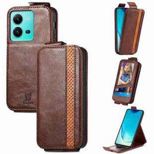 For vivo V25 Splicing Wallet Card Holder Vertical Flip Leather Phone Case(Brown)