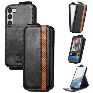 For Samsung Galaxy S23 5G Splicing Wallet Card Holder Vertical Flip Leather Phone Case(Black)