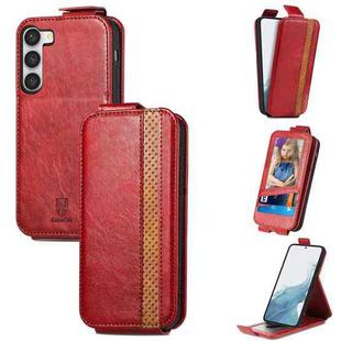 For Samsung Galaxy S23+ 5G Splicing Wallet Card Holder Vertical Flip Leather Phone Case(Red)