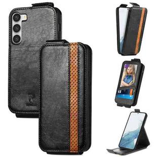 For Samsung Galaxy S23 Ultra 5G Splicing Wallet Card Holder Vertical Flip Leather Phone Case(Black)