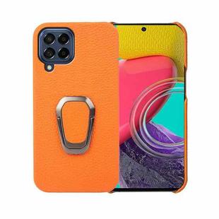 For Samsung Galaxy M53 5G Ring Holder Litchi Texture Genuine Leather Phone Case(Yellow)