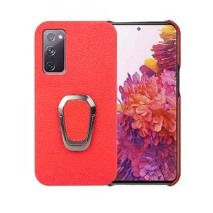 For Samsung Galaxy S20 FE 5G Ring Holder Litchi Texture Genuine Leather Phone Case(Red)