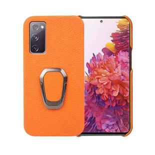 For Samsung Galaxy S20 FE 5G Ring Holder Litchi Texture Genuine Leather Phone Case(yellow)