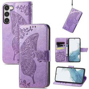 For Samsung Galaxy S23 5G Butterfly Love Flower Embossed Leather Phone Case(Lavender)