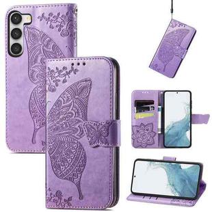 For Samsung Galaxy S23+ 5G Butterfly Love Flower Embossed Leather Phone Case(Lavender)