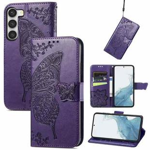 For Samsung Galaxy S23+ 5G Butterfly Love Flower Embossed Leather Phone Case(Purple)