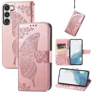 For Samsung Galaxy S23 Ultra 5G Butterfly Love Flower Embossed Leather Phone Case(Rose Gold)