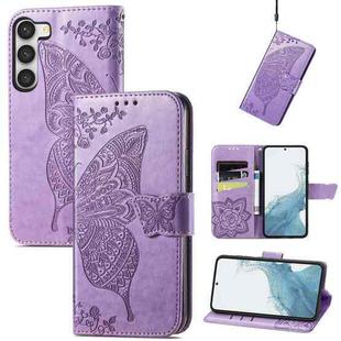 For Samsung Galaxy S23 Ultra 5G Butterfly Love Flower Embossed Leather Phone Case(Lavender)