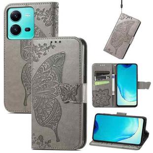 For vivo V25 Butterfly Love Flower Embossed Leather Phone Case(Gray)