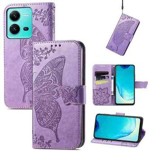 For vivo V25 Butterfly Love Flower Embossed Leather Phone Case(Lavender)