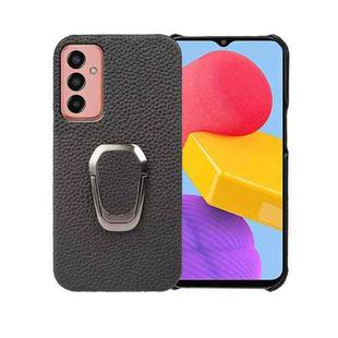 For Samsung Galaxy M13 4G Ring Holder Litchi Texture Genuine Leather Phone Case(Black)