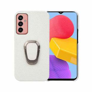 For Samsung Galaxy M13 4G Ring Holder Litchi Texture Genuine Leather Phone Case(White)