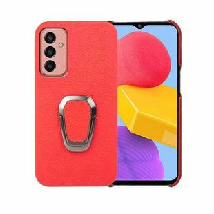 For Samsung Galaxy M13 4G Ring Holder Litchi Texture Genuine Leather Phone Case(Red)