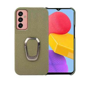 For Samsung Galaxy M13 4G Ring Holder Litchi Texture Genuine Leather Phone Case(Green)