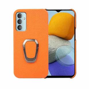 For Samsung Galaxy M23 5G Ring Holder Litchi Texture Genuine Leather Phone Case(Yellow)