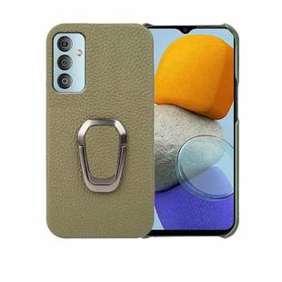For Samsung Galaxy M23 5G Ring Holder Litchi Texture Genuine Leather Phone Case(Green)