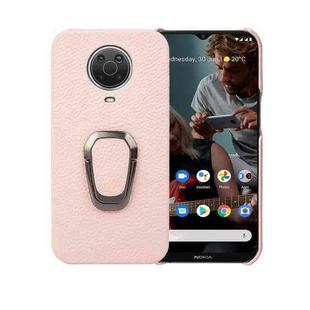 For Nokia G20 Ring Holder Litchi Texture Genuine Leather Phone Case(Pink)