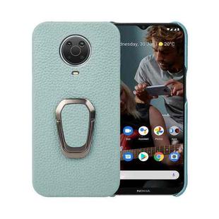For Nokia G20 Ring Holder Litchi Texture Genuine Leather Phone Case(Cyan)