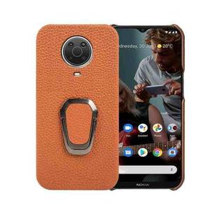 For Nokia G20 Ring Holder Litchi Texture Genuine Leather Phone Case(Brown)