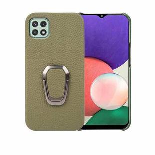 For Samsung Galaxy A22 5G/F42 5G Ring Holder Litchi Texture Genuine Leather Phone Case(Green)