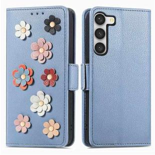 For Samsung Galaxy S23 5G Stereoscopic Flowers Leather Phone Case(Blue)